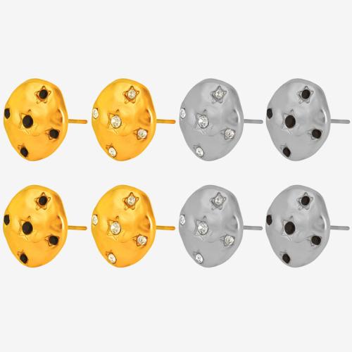 304 Stainless Steel Stud Earring Round plated fashion jewelry & for woman & with rhinestone Sold By Pair