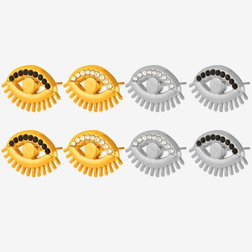 304 Stainless Steel Stud Earring plated for woman & with rhinestone & hollow Sold By Pair