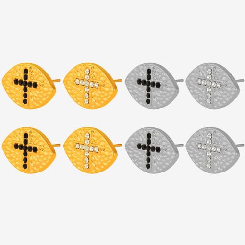 304 Stainless Steel Stud Earring plated fashion jewelry & for woman & with rhinestone Sold By Pair