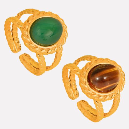 304 Cruach dhosmálta Chufa Ring Finger, le Cloch Nádúrtha, 18K ór plátáilte, ábhair éagsúla do rogha & unisex & log, Díolta De réir PC