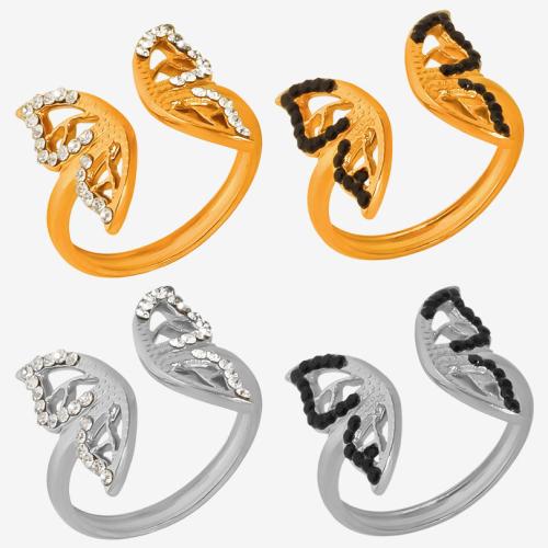 304 Cruach dhosmálta Chufa Ring Finger, plátáilte, unisex & le rhinestone & log, dathanna níos mó le haghaidh rogha, Díolta De réir PC