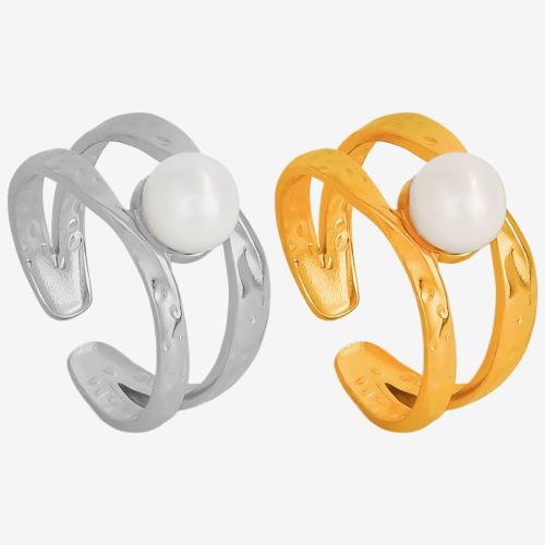 304 Cruach dhosmálta Chufa Ring Finger, le Pearl Plaisteacha, plátáilte, jewelry faisin & unisex & log, dathanna níos mó le haghaidh rogha, Díolta De réir PC