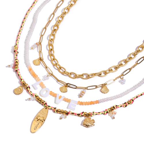 304 roestvrij staal Halsketting, met Katoen draad & Plastic Pearl, plated, mode sieraden & verschillende stijlen voor de keuze & voor vrouw, Verkocht door PC