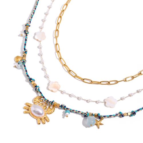 Roestvrij staal halskettingen, 304 roestvrij staal, met Katoen draad & steen & Plastic Pearl, plated, mode sieraden & verschillende stijlen voor de keuze & voor vrouw, Verkocht door PC