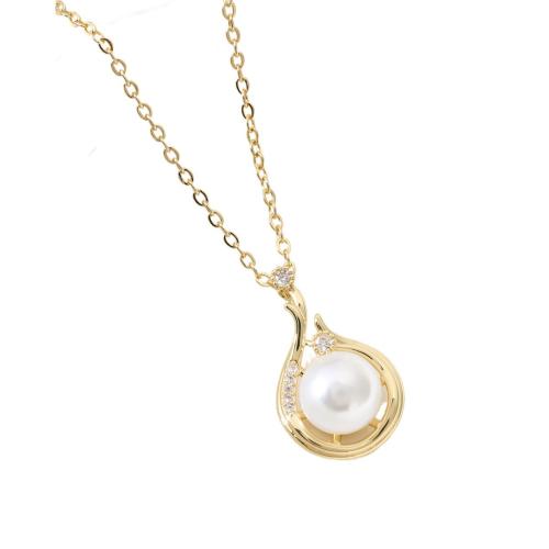 Messing Halsketting, met Plastic Pearl, plated, mode sieraden & micro pave zirconia & voor vrouw, meer kleuren voor de keuze, Lengte 45 cm, Verkocht door PC