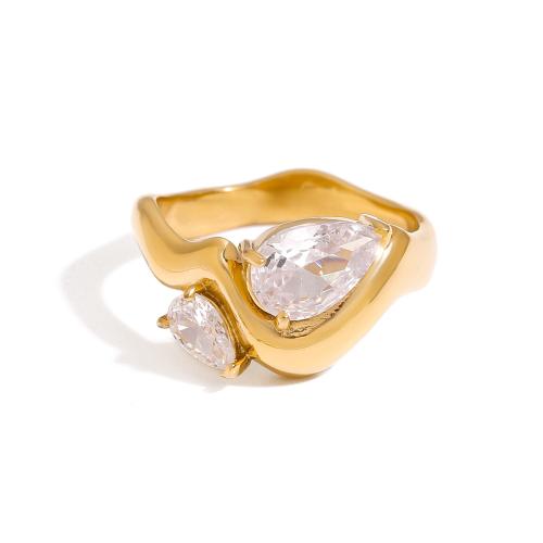 Zirkoon roestvrij staal vinger ring, 304 roestvrij staal, met Cubic Zirconia, plated, mode sieraden & verschillende grootte voor keus & voor vrouw, gouden, Verkocht door PC