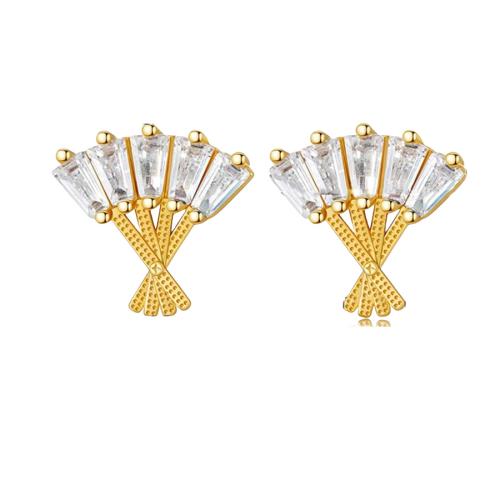 Prás Graí Earring, le Crystal, Fan, dath an óir plated, jewelry faisin & do bhean & log, dathanna níos mó le haghaidh rogha, Díolta De réir Péire