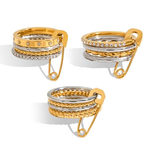 Rostfritt stål Rhinestone Fingerringar, 304 rostfritt stål, plated, 4-lager & olika stilar för val & för kvinna & med strass & två ton, Säljs av PC