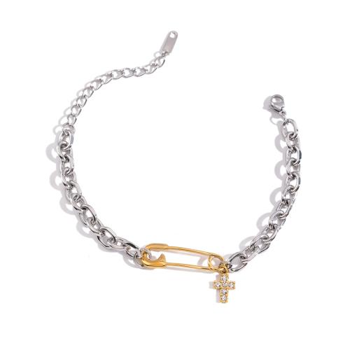 Jewelry Cruach dhosmálta Bracelet, 304 Cruach dhosmálta, plátáilte, do bhean & le rhinestone & dhá ton & log, Díolta De réir PC