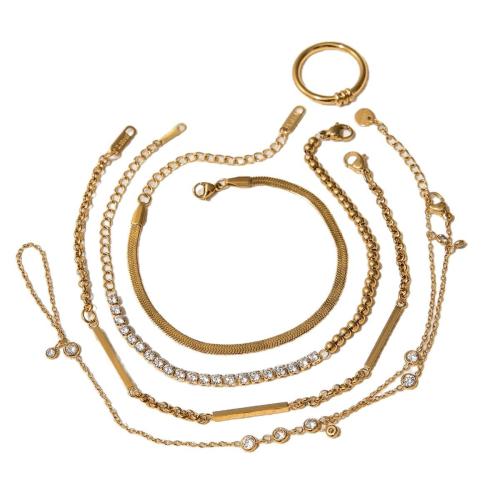 Roestvrij staal sieraden sets, 304 roestvrij staal, met Cubic Zirconia, plated, mode sieraden & verschillende stijlen voor de keuze & voor vrouw, gouden, Verkocht door PC