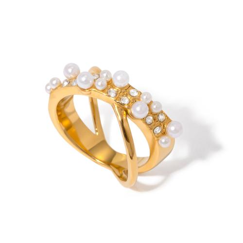 Stainless Steel Finger Ring 304 Stainless Steel with Plastic Pearl plated & for woman & hollow Sold By PC