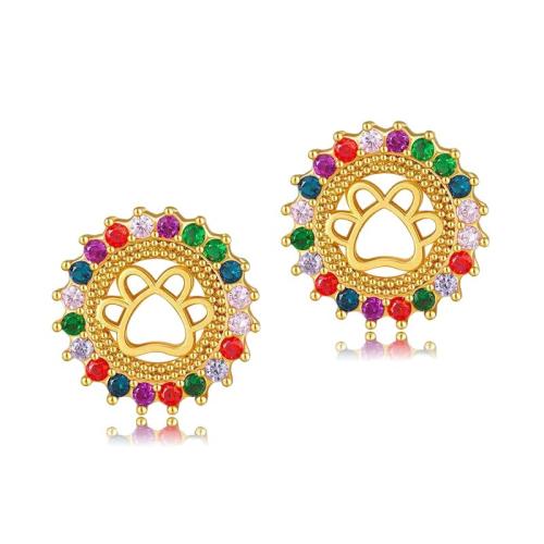 Цирконий Micro Pave латунь Серьги, Латунь, 18K золотым напылением, инкрустированное микро кубического циркония & Женский & отверстие, продается Пара