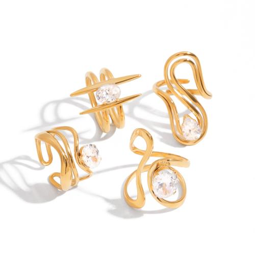Zirkonia Edelstahl-Finger- Ring, 304 Edelstahl, mit kubischer Zirkonia, plattiert, Modeschmuck & verschiedene Stile für Wahl & für Frau, goldfarben, verkauft von PC
