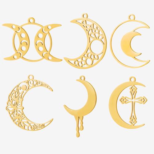 Bijoux pendentifs en acier inoxydable , Acier inoxydable 304, lune, Placage, DIY, plus de couleurs à choisir, 10PC/sac, Vendu par sac