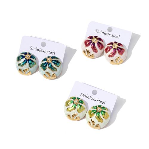 Titanium Stål Stud Earring, med Plastic Pearl, Flower, forgyldt, mode smykker & du kan DIY, flere farver til valg, Solgt af PC