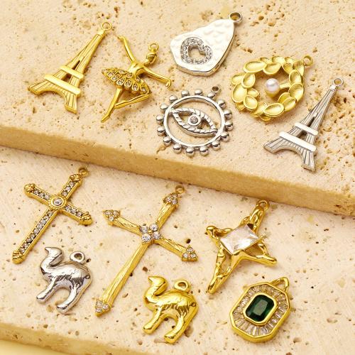 304 rustfrit stål Pendel, med Plastic Pearl, Flower, forgyldt, du kan DIY & Micro Pave cubic zirconia & med rhinestone, flere farver til valg, 3pc'er/Bag, Solgt af Bag
