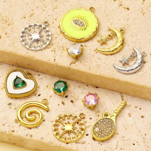 304 Stainless Steel Pendant plated DIY & micro pave cubic zirconia & enamel & with rhinestone Sold By Bag