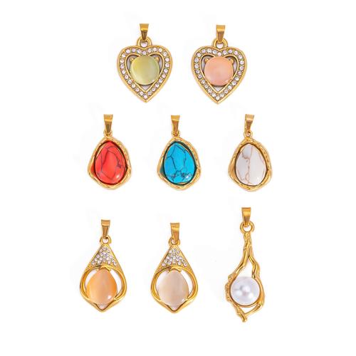 Stainless Steel Pendants 304 Stainless Steel with Gemstone & Plastic Pearl plated DIY & micro pave cubic zirconia Sold By Bag