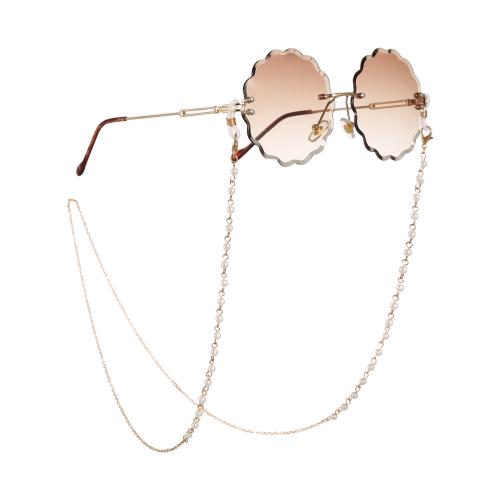 Glasses Holder Plastic Pearl with Zinc Alloy gold color plated fashion jewelry & for woman Length Approx 70 cm Sold By PC