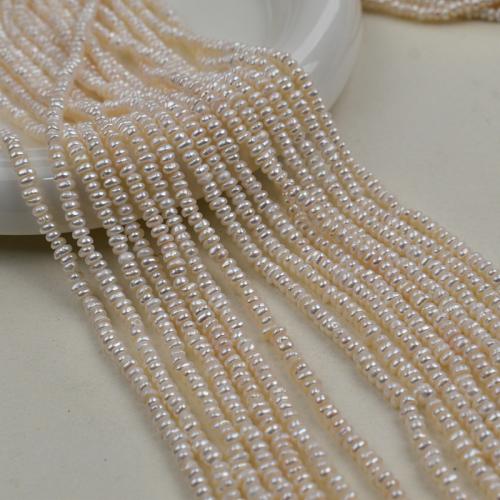Freshwater Pearl Bead, Flat Round, plated, DIY, vit, 3x4mm, Säljs av Strand
