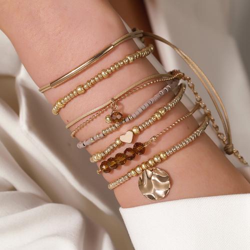 Zinc Alloy náramek, Zinek, s Měď + křídový + železo & Seedbead, barva pozlacený, 7 kusů & módní šperky, více barev na výběr, 7přediva/Lot, Prodáno By Lot