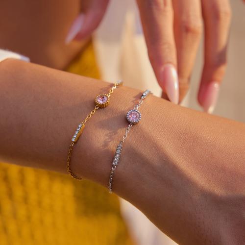 Bijoux bracelet en acier inoxydable, Acier inoxydable 304, Placage de couleur d'or, bijoux de mode & pavé de micro zircon, plus de couleurs à choisir, Vendu par PC