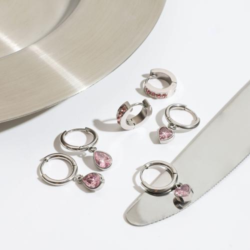 Rostfritt stål Droppörhänge, 304 rostfritt stål, guldfärg pläterade, mode smycken & micro bana cubic zirconia, fler färger för val, Säljs av Bag