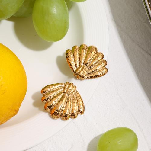 Stainless Steel Stud Øreringe, 304 rustfrit stål, Shell, guldfarve belagt, mode smykker, guld, Solgt af par