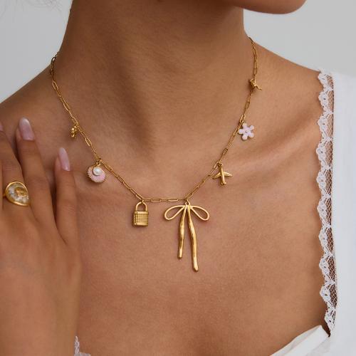 Roestvrij staal halskettingen, 304 roestvrij staal, met Plastic Pearl, gold plated, mode sieraden & glazuur, meer kleuren voor de keuze, Verkocht door PC