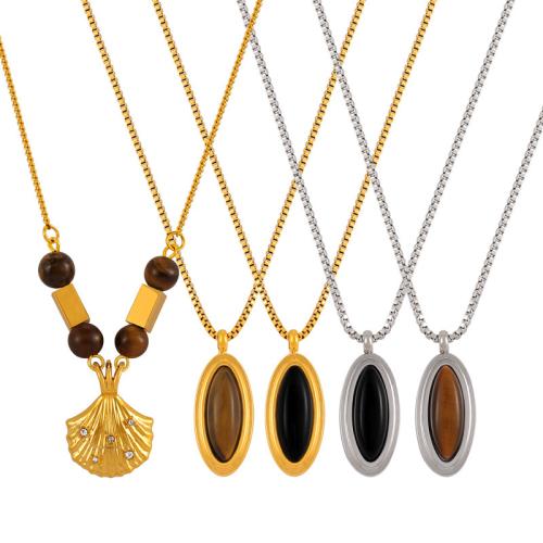 Stainless Steel Jewelry Necklace 304 Stainless Steel with Tiger Eye plated  & for woman Sold By PC