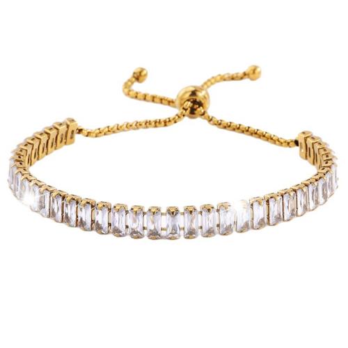 Stainless Steel Jewelry Bracelet 304 Stainless Steel with Cubic Zirconia plated fashion jewelry & for woman golden Sold By PC