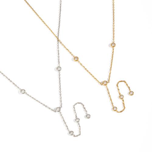 304 Stainless Steel Necklace with Cubic Zirconia fashion jewelry & for woman plated Sold By PC