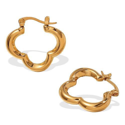 Acier inoxydable Levier Retour Earring, Acier inoxydable 304, Trèfle à quatre feuilles, Plaqué or 18K, bijoux de mode & pour femme, Vendu par paire
