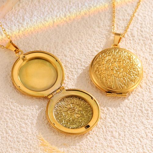 304 Stainless Steel Locket Necklace plated can open and put into something & for woman golden Sold By PC