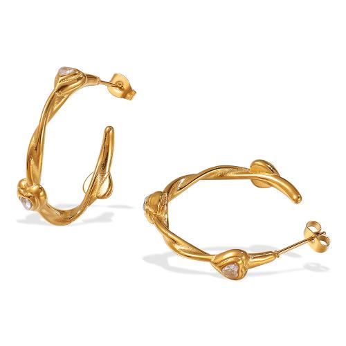 Stainless Steel Stud Øreringe, 304 rustfrit stål, med Cubic Zirconia, forgyldt, mode smykker & for kvinde, flere farver til valg, Solgt af par