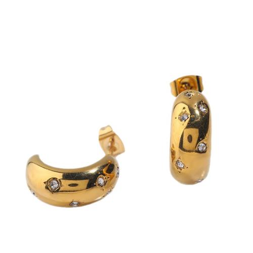 304 Stainless Steel Stud Earring real gold plated fashion jewelry & for woman & with rhinestone Sold By Pair