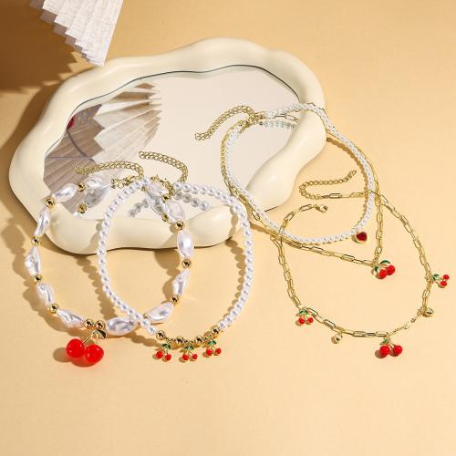 Zinklegering halskettingen, Zinc Alloy, met Plastic Pearl, plated, mode sieraden & voor vrouw & glazuur, Verkocht door PC