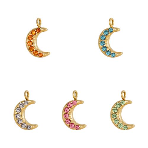 Rustfrit stål smykker Vedhæng, 304 rustfrit stål, Moon, guldfarve belagt, du kan DIY & Micro Pave cubic zirconia, gylden, Solgt af PC
