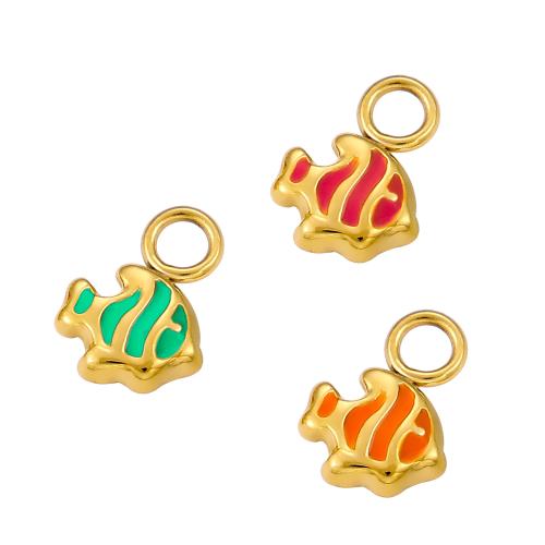 304 Stainless Steel Pendant Fish gold color plated DIY & enamel golden Sold By PC