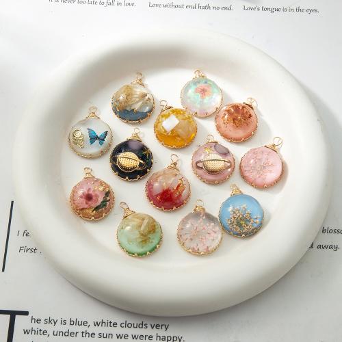 Resin Pendant with Dried Flower & Shell & Brass plated DIY & imitation pearl Sold By PC