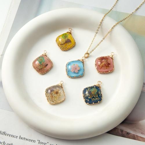 Resin Pendant with Dried Flower & Brass plated DIY & imitation pearl Sold By PC