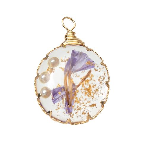 Resin Pendant with Dried Flower & Brass plated DIY & imitation pearl Sold By PC
