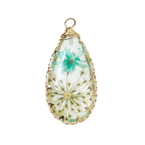Resin Pendant with Dried Flower & Brass plated DIY Sold By PC
