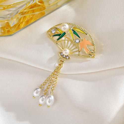 Zinc Alloy Broche, met Plastic Pearl, plated, verschillende stijlen voor de keuze & voor vrouw & glazuur & met strass, brooch length 20-50mm, Verkocht door PC