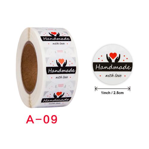Klæbemiddel+Klistermærke Sticker Paper, med Kobber Printing Paper, Runde, Udskrivning, forskellige design til valg, 25mm, Solgt af Spool
