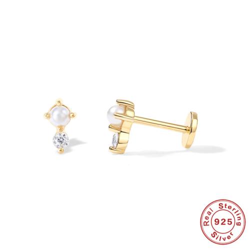 925 Sterling Silver piercing naušnica, različitih stilova za izbor & micro utrti kubni cirkonij & za žene, 6mm, Prodano By PC