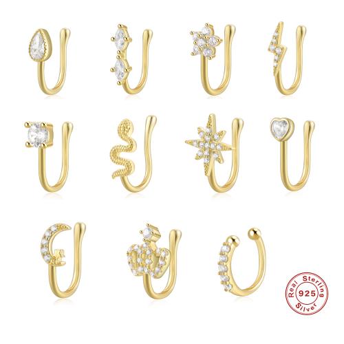 925 Sterling Zilver Neus Piercing Jewelry, gold plated, verschillende stijlen voor de keuze & micro pave zirconia & voor vrouw, Verkocht door PC