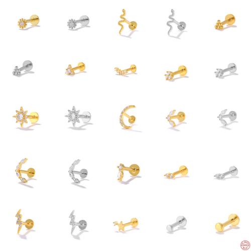 argent sterling 925 piercing oreille, styles différents pour le choix & pavé de micro zircon & pour femme, 8x1.20mm, Vendu par PC