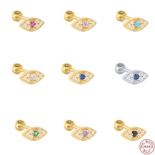 925 Sterling Sølv piercing ørering, Evil Eye, for kvinde & med rhinestone, flere farver til valg, 8x1.20mm, Solgt af PC