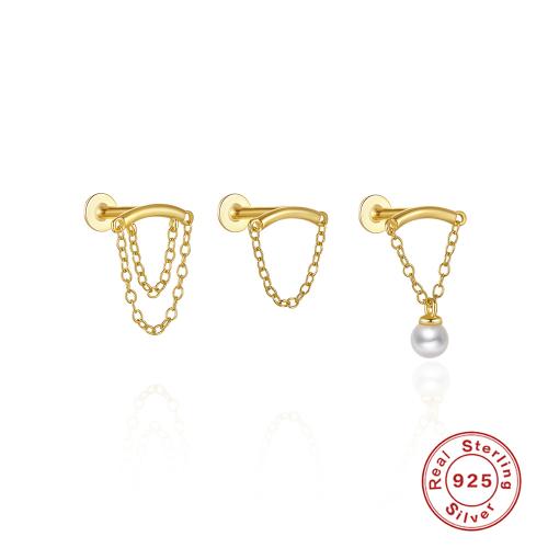 925 Sterling Silver lävistyksiä korvakoru, kanssa Muovi Pearl, kullan väri kullattu, eri tyylejä valinta & naiselle, Myymät PC